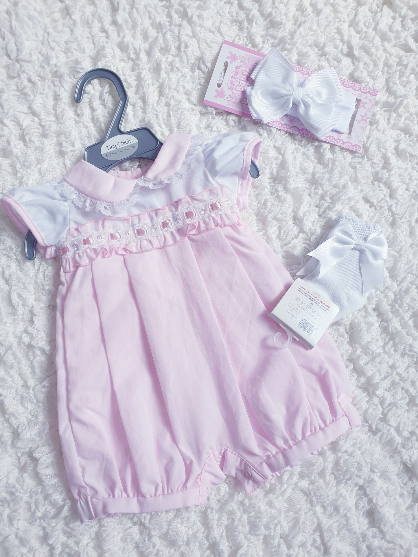 Baby Girls Pink Ribbon Slot Romper