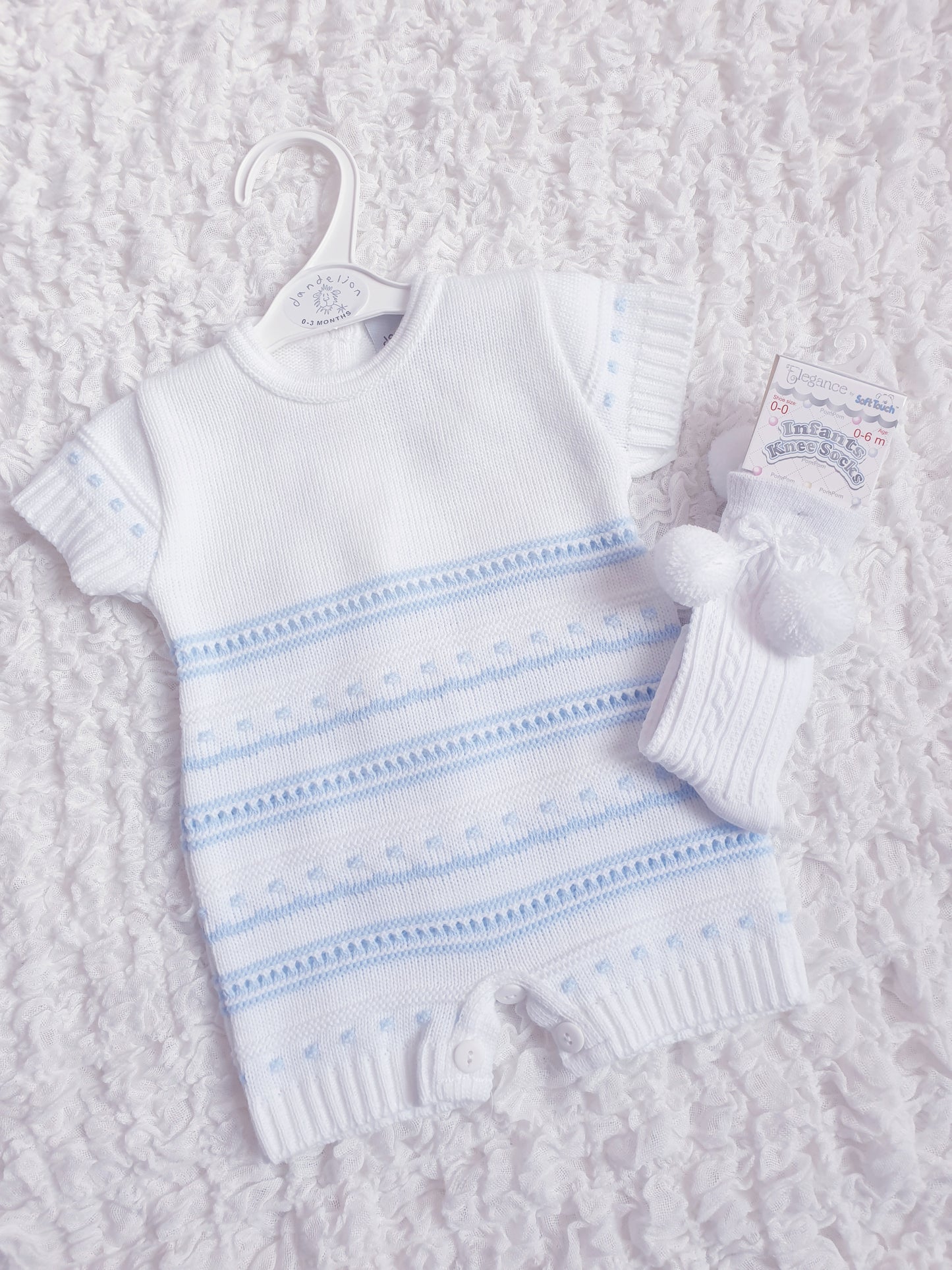 Baby Boys Dandelion White/Blue Knitted Romper