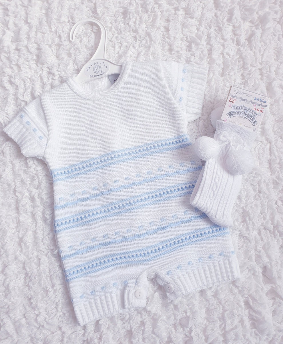 Baby Boys White/Blue Knitted Romper
