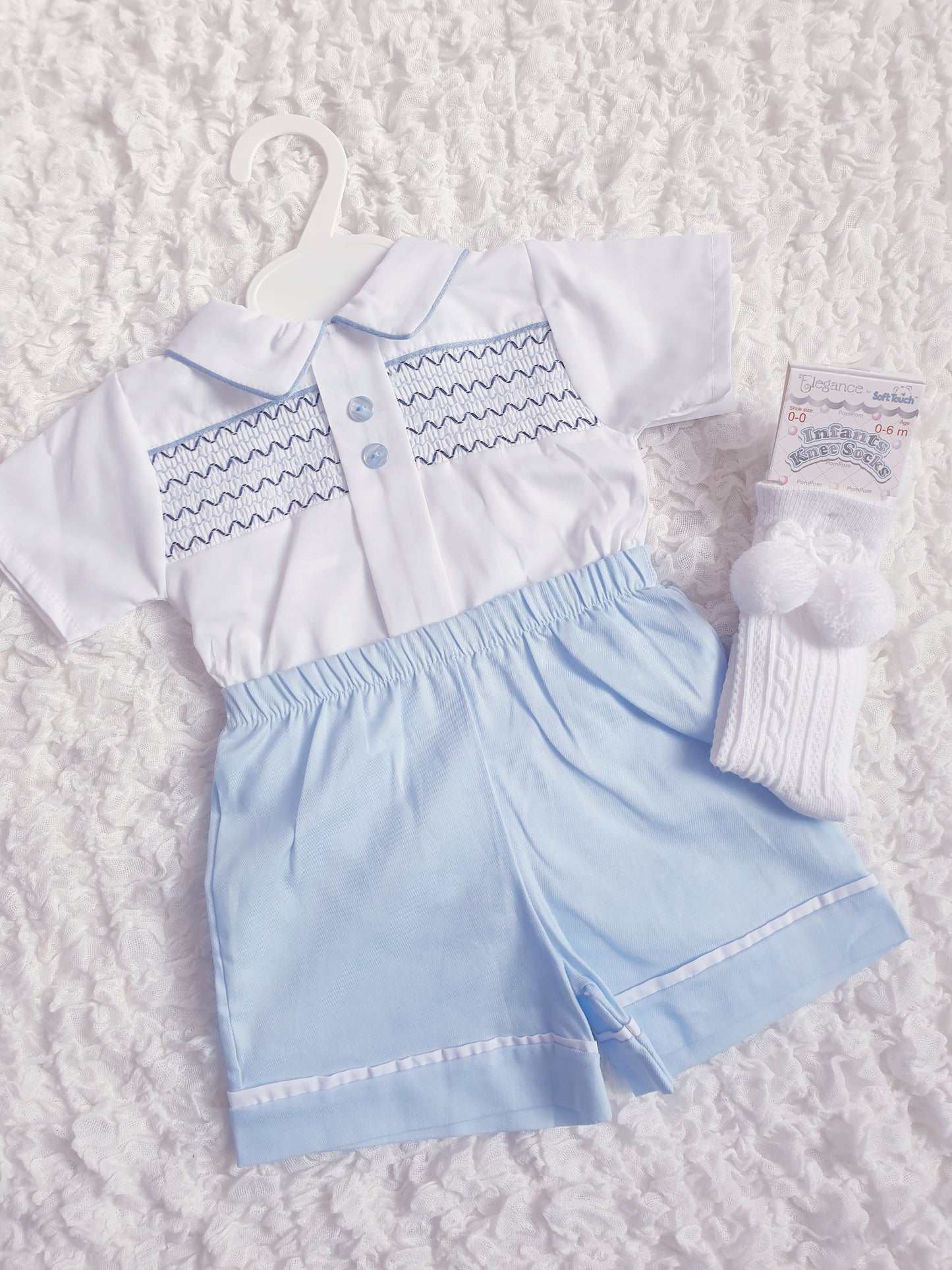 Boys Baby Blue Spanish Smocked Shorts Set