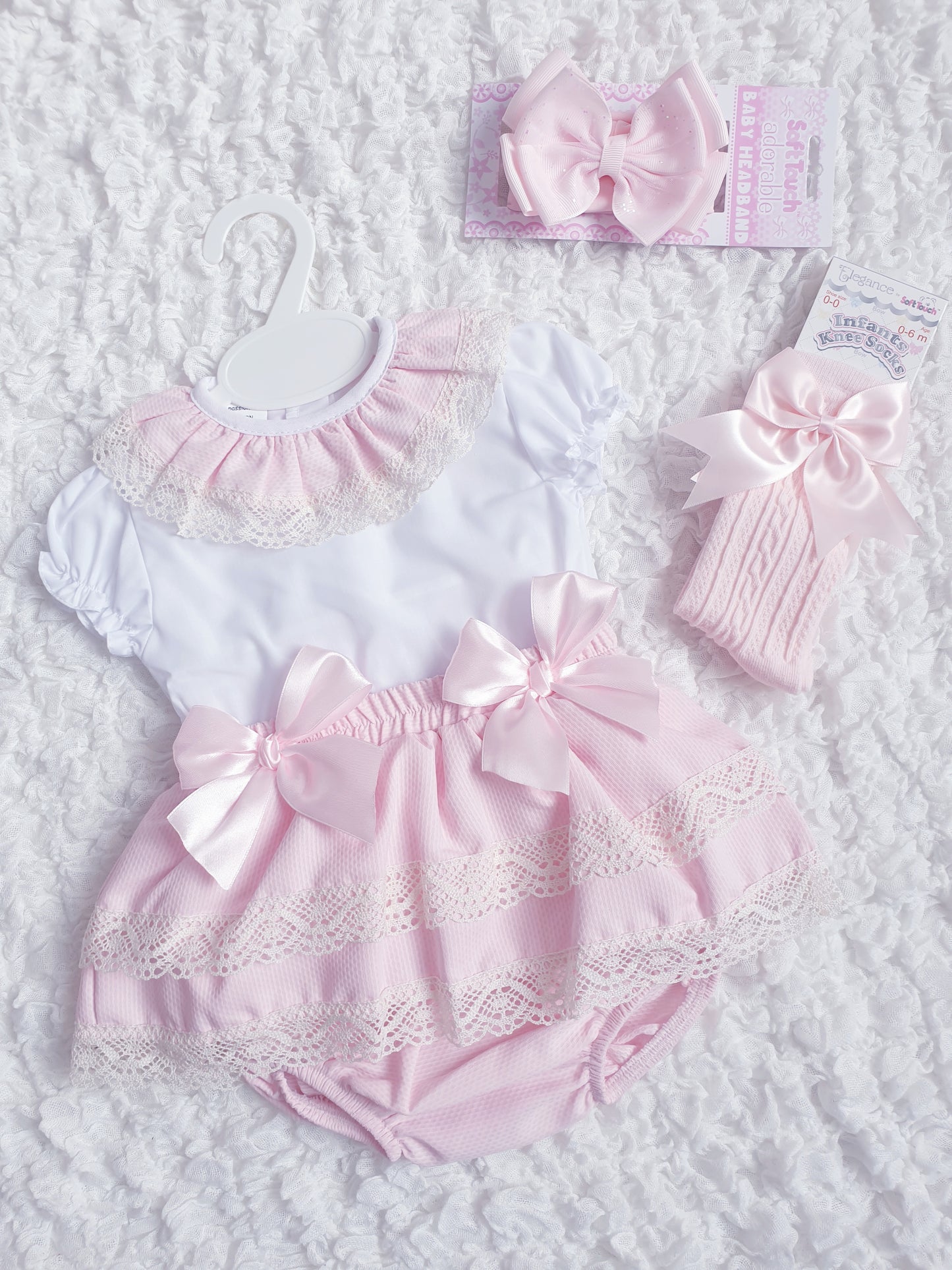 Girls Spanish Pink Skirt & Frilly Collar Blouse Set