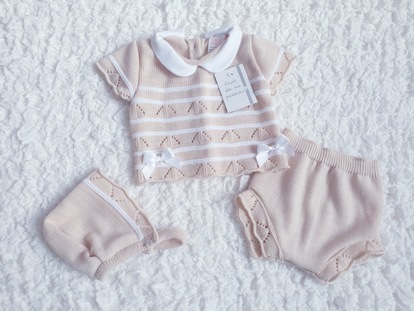 Baby Girls Beige Spanish Knitted Jam Pants Set