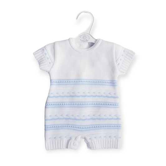 Baby Boys Dandelion White/Blue Knitted Romper