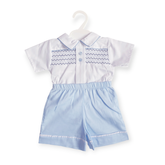 Boys Baby Blue Spanish Smocked Shorts Set