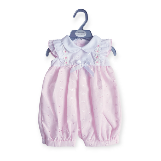 Baby Girls Pink Broderie Anglaise Daisy Romper