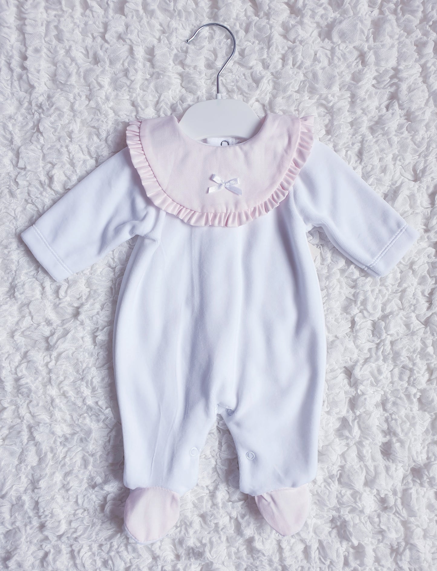 Baby Girls White/Pink Velour Babygrow