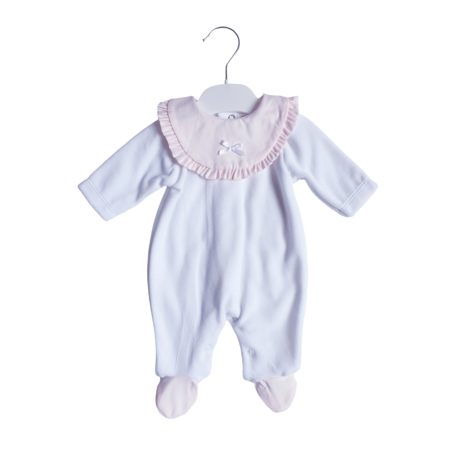 Baby Girls White/Pink Velour Babygrow