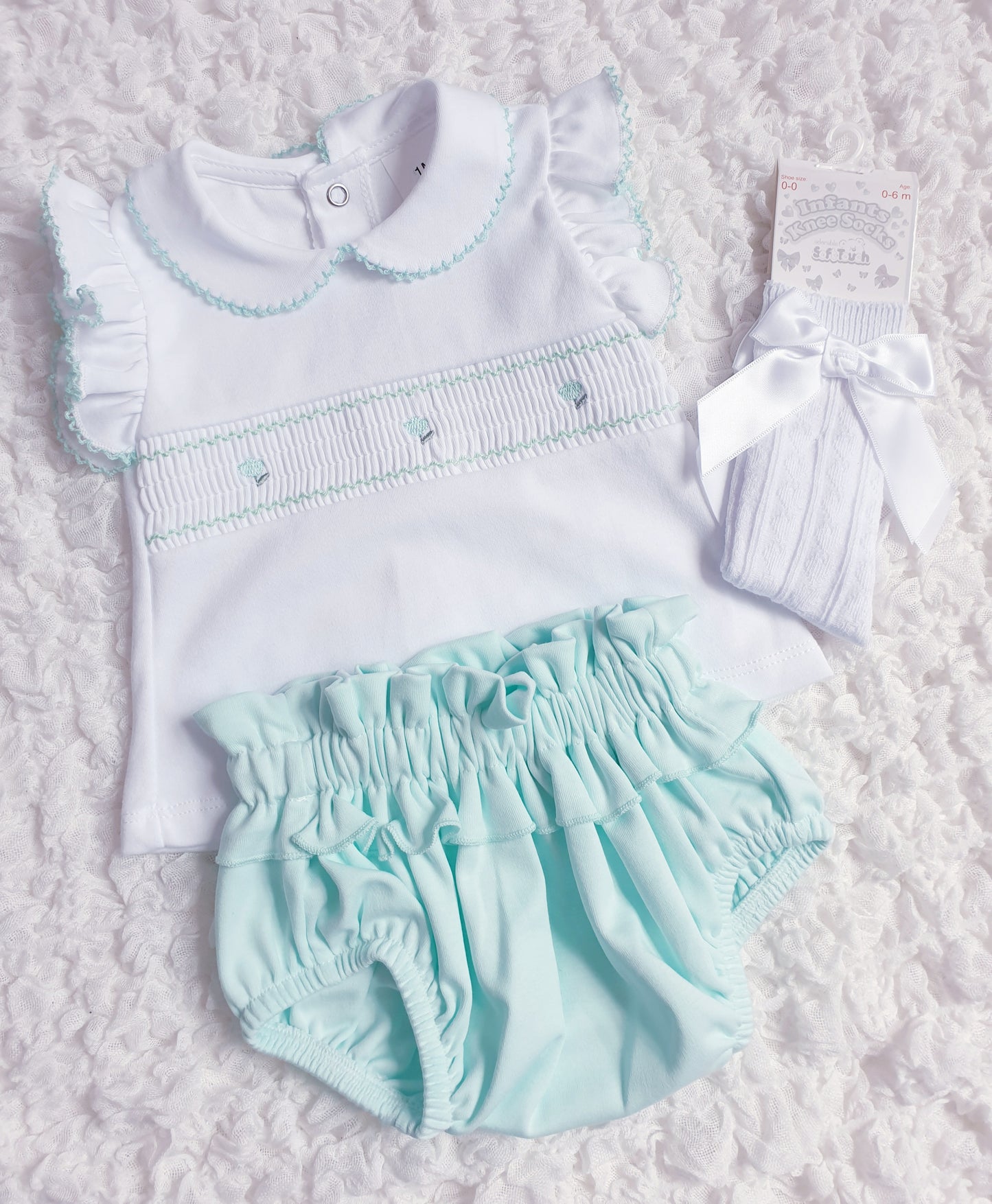 Girls Spanish Pink/Mint Smocked Jam Pants Set