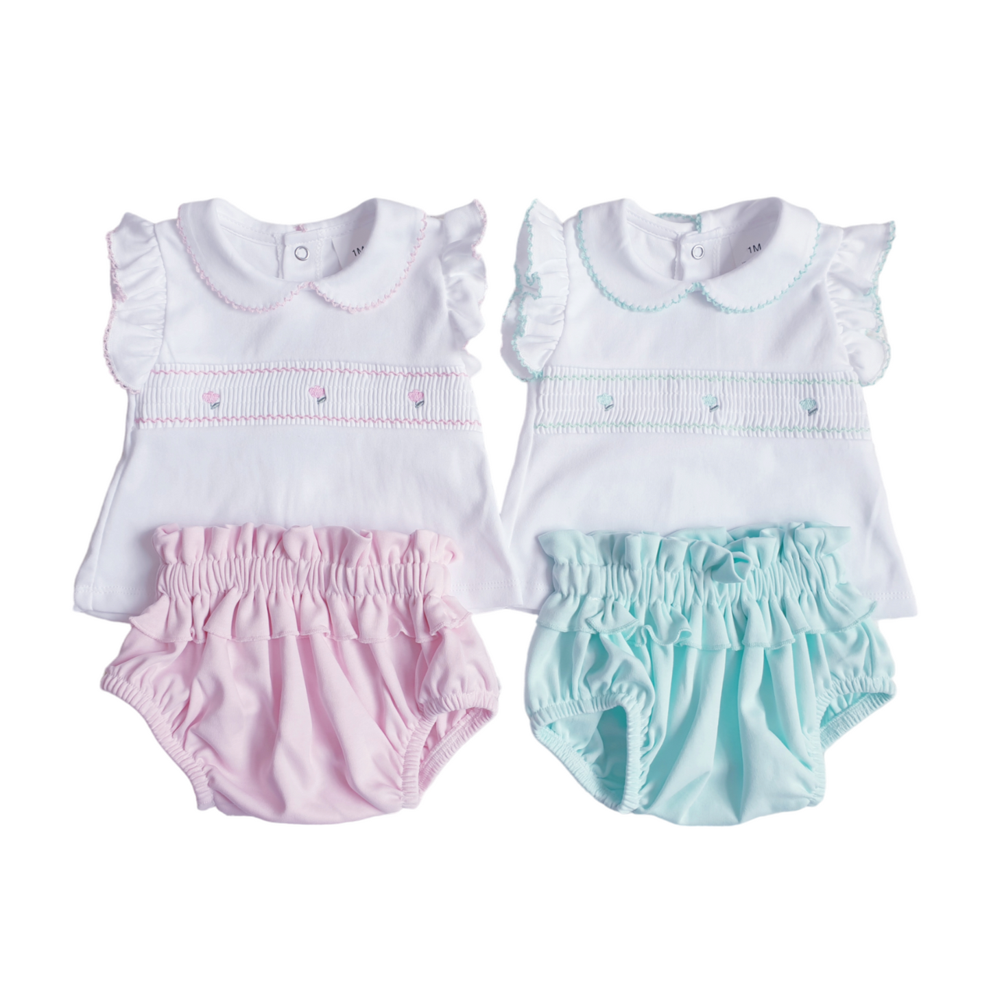 Girls Spanish Pink/Mint Smocked Jam Pants Set