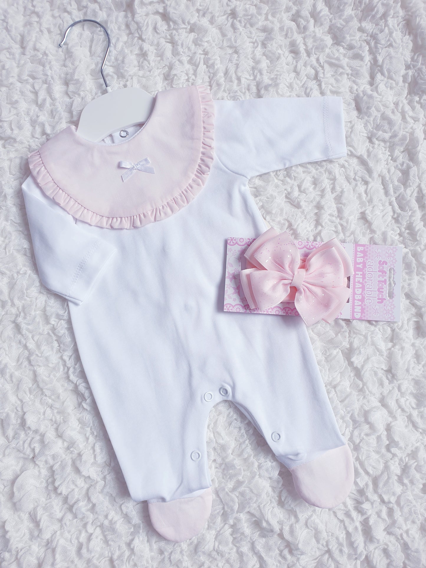 Baby Girls White/Pink Cotton Babygrow