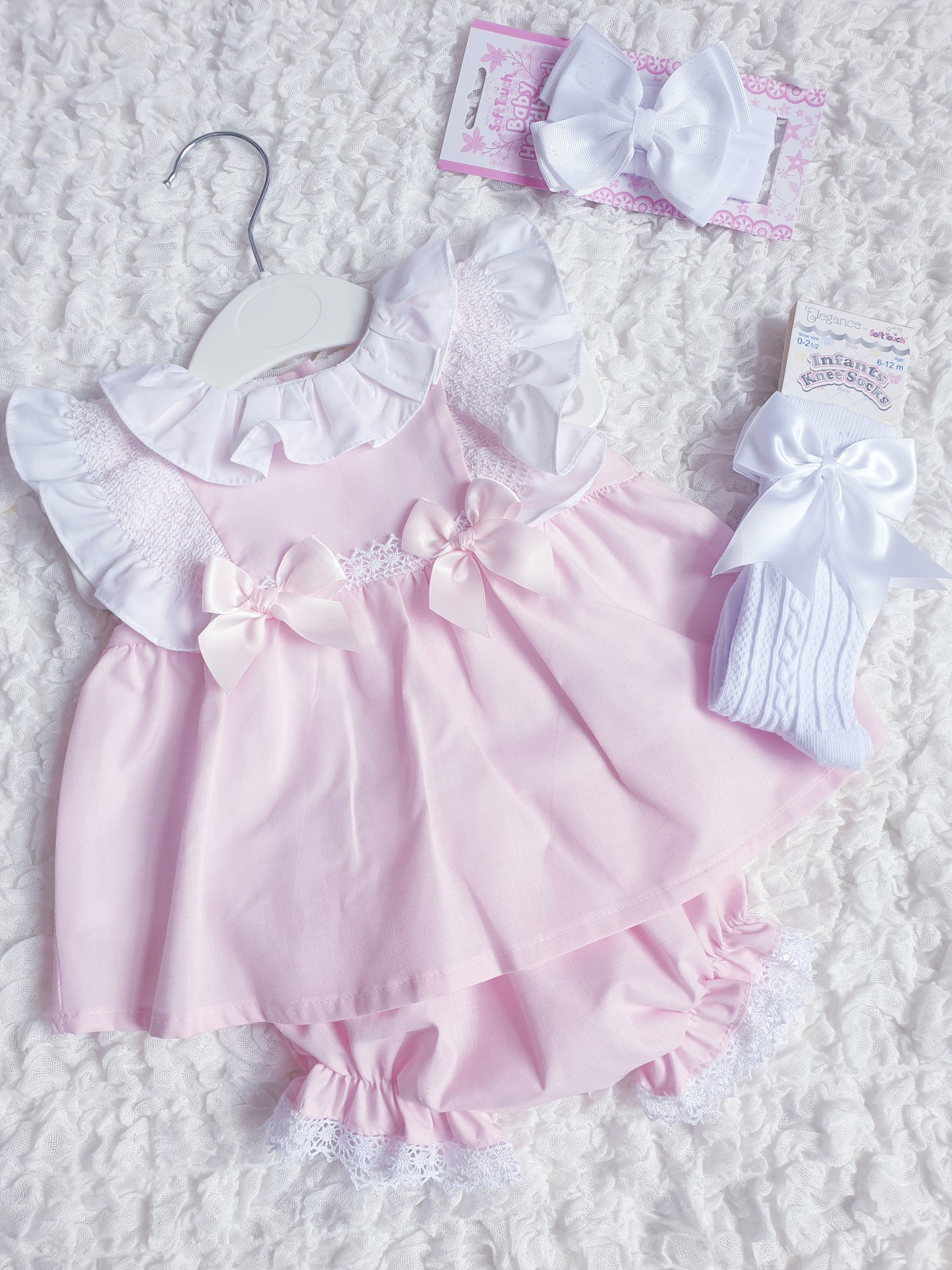 Girls Pink/Lemon Smocked Frill Dress & Bloomers