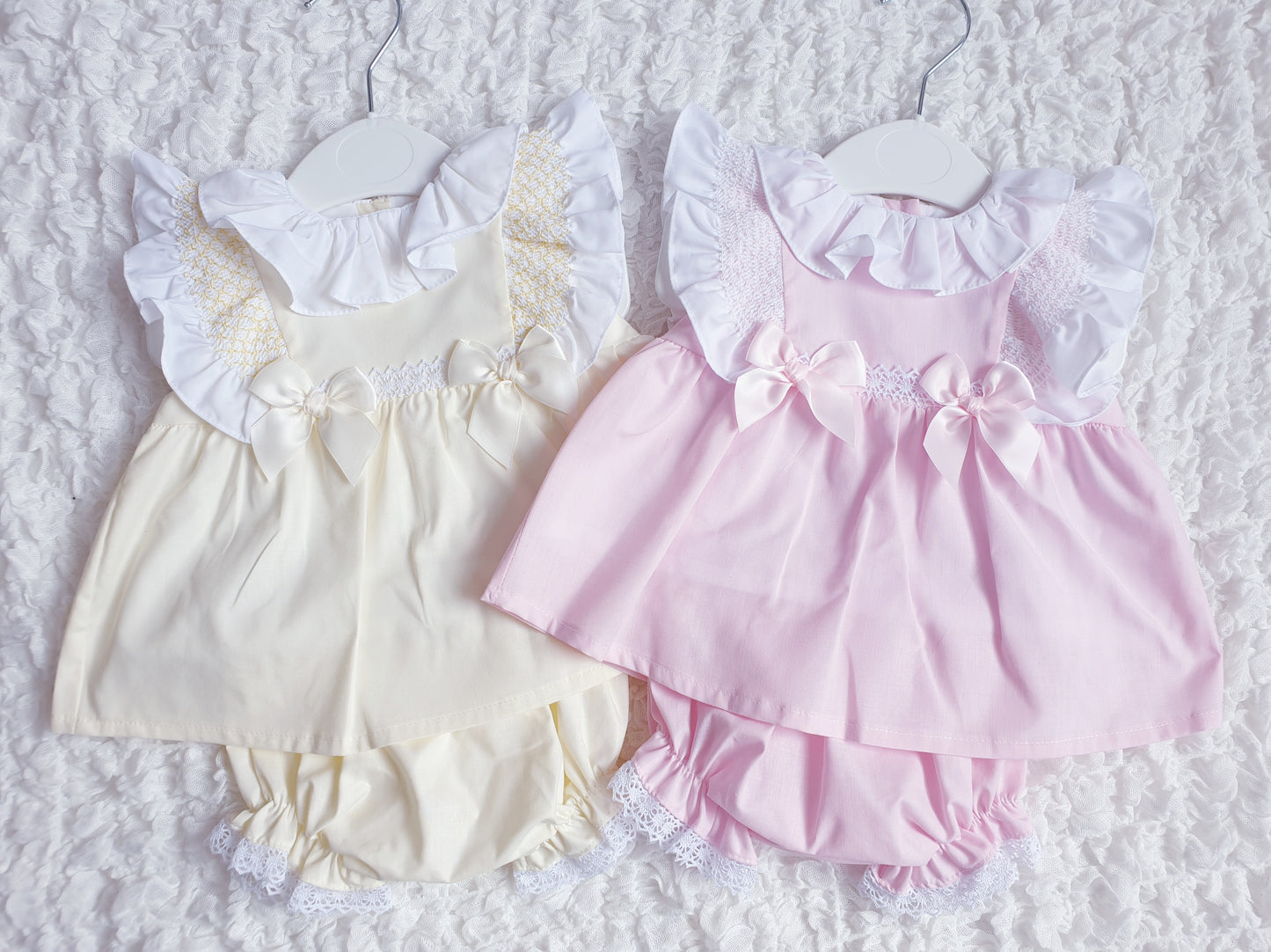 Girls Pink/Lemon Smocked Frill Dress & Bloomers