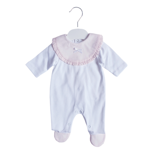 Baby Girls White/Pink Cotton Babygrow