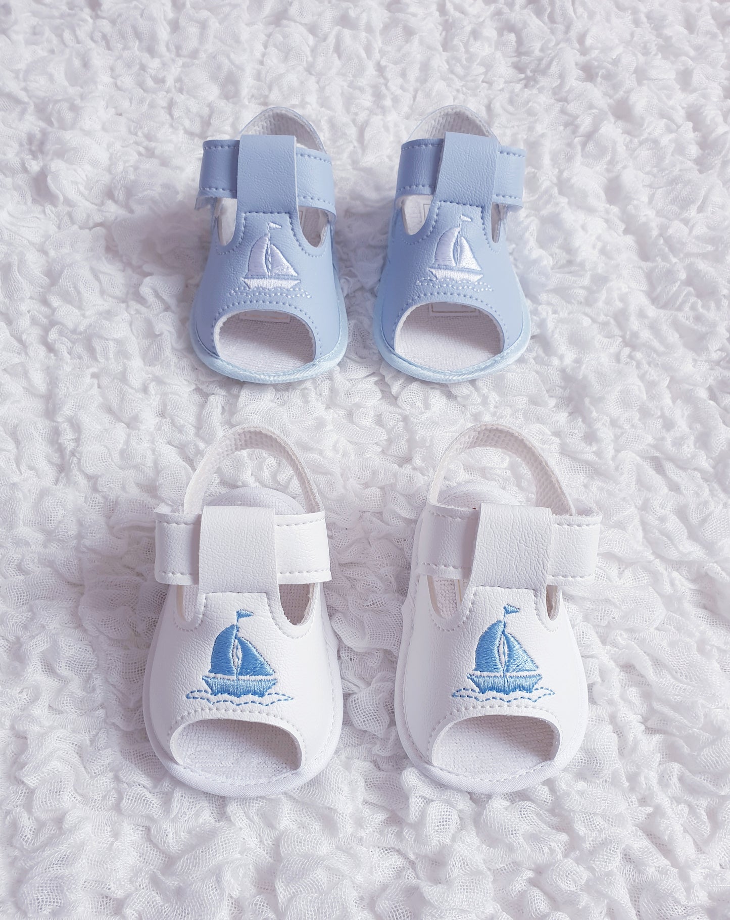 Baby Boys Blue Sailboat Soft Sole Sandals