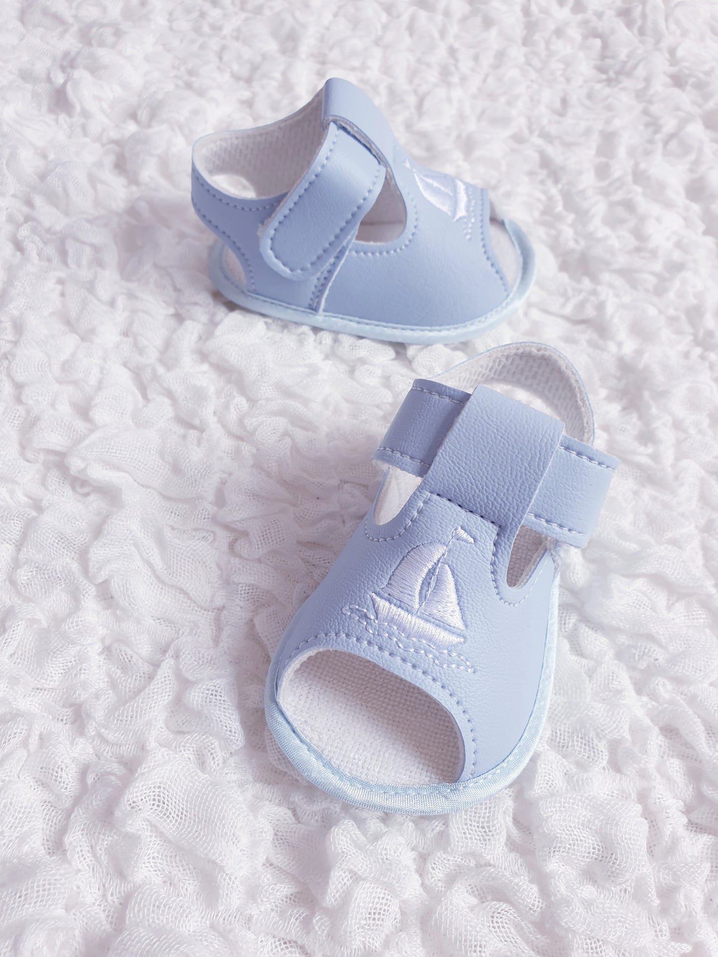 Baby Boys Blue Sailboat Soft Sole Sandals