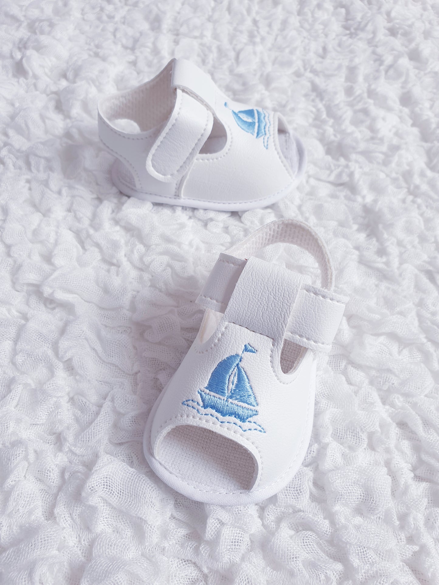 Baby Boys White Sailboat Soft Sole Sandals