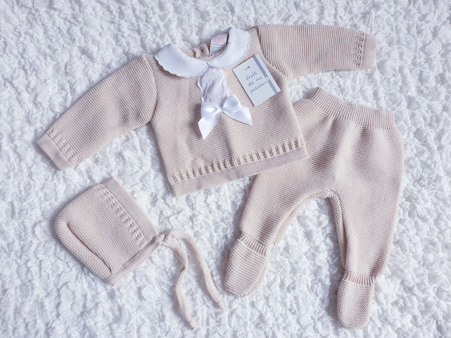 Baby Girls Spanish Beige Knitted 3 Piece Set