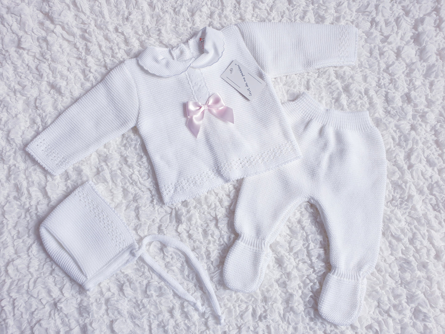 Baby Girls Spanish White Knitted 3 Piece Set