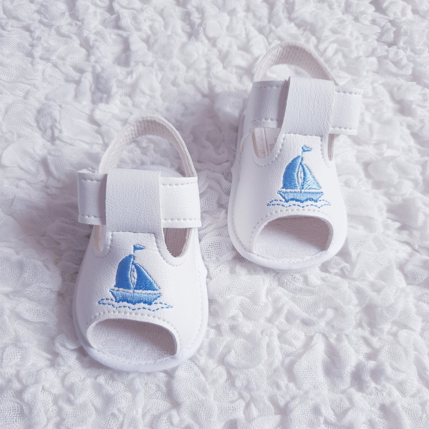 Baby Boys White Sailboat Soft Sole Sandals