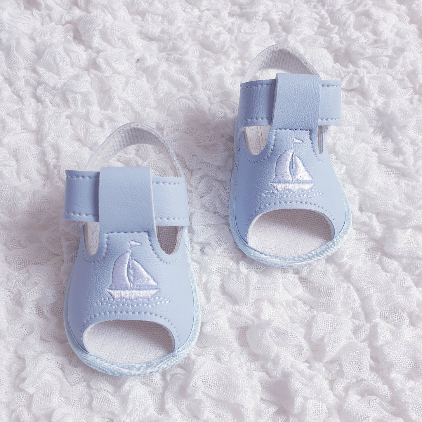 Baby Boys Blue Sailboat Soft Sole Sandals