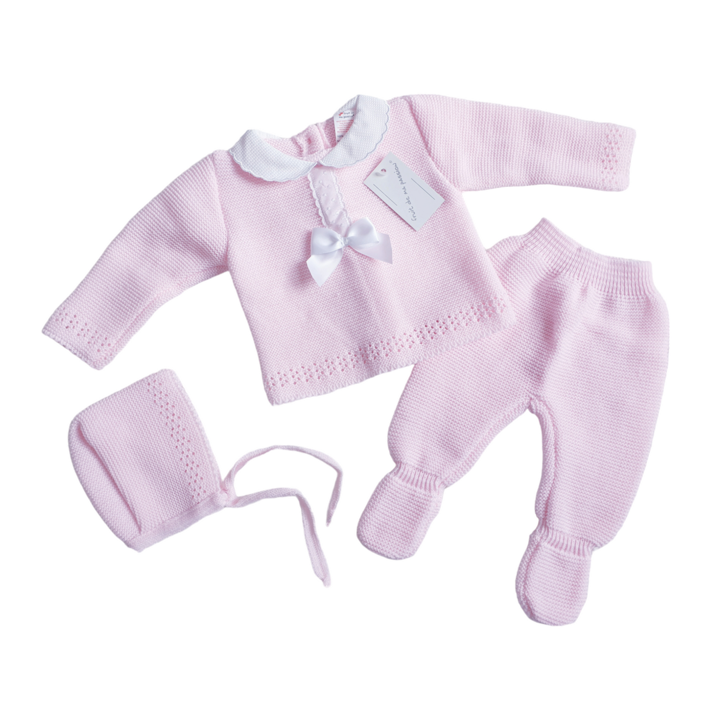 Baby Girls Spanish Pink Knitted 3 Piece Set