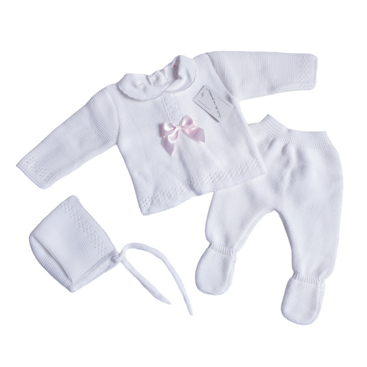 Baby Girls Spanish White Knitted 3 Piece Set