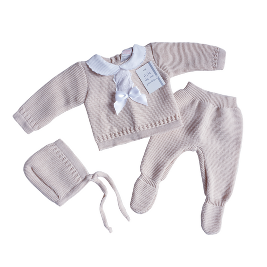 Baby Girls Spanish Beige Knitted 3 Piece Set