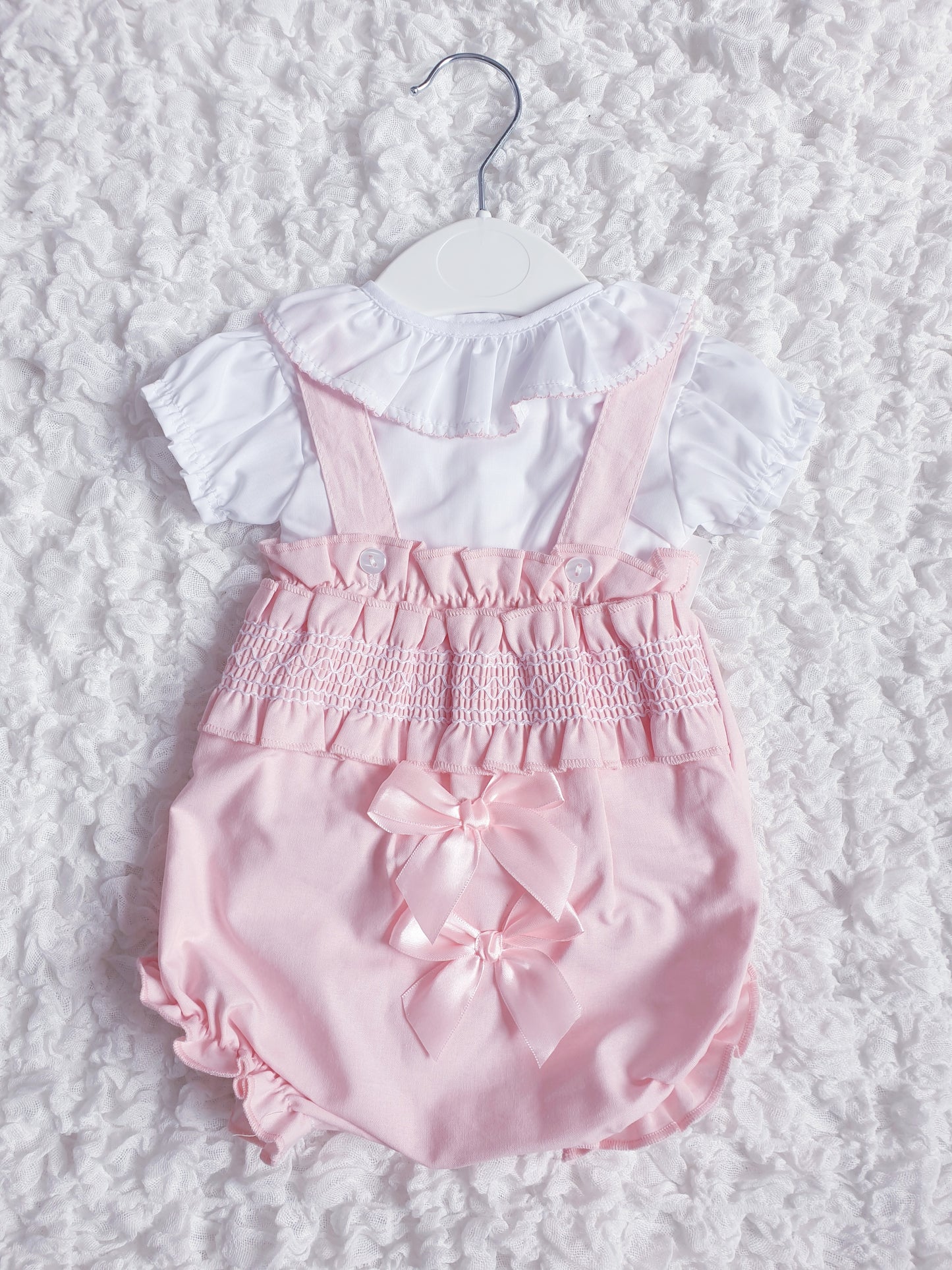 Baby Girls Pink Smocked Bow Romper