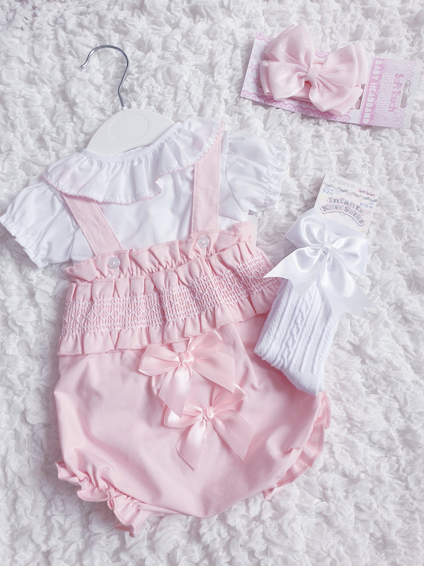 Baby Girls Pink Smocked Bow Romper