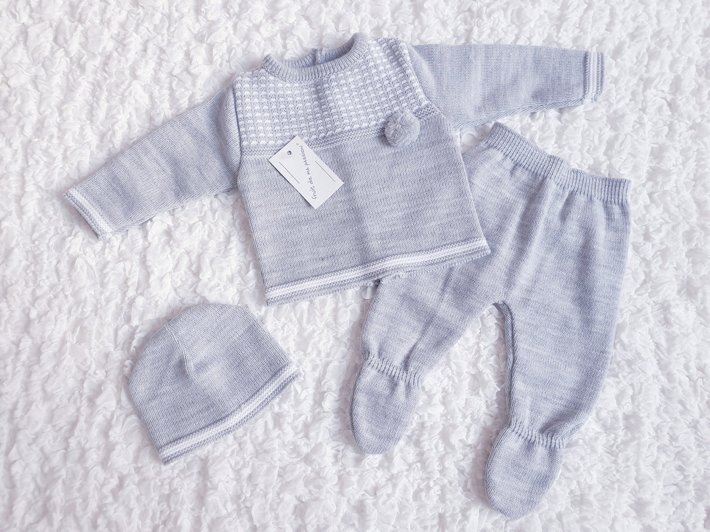 Baby Boys Grey Pom Pom Spanish Knitted Set