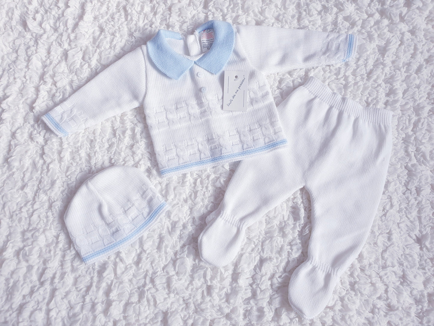 Baby Boys White/Blue Spanish Knitted Set