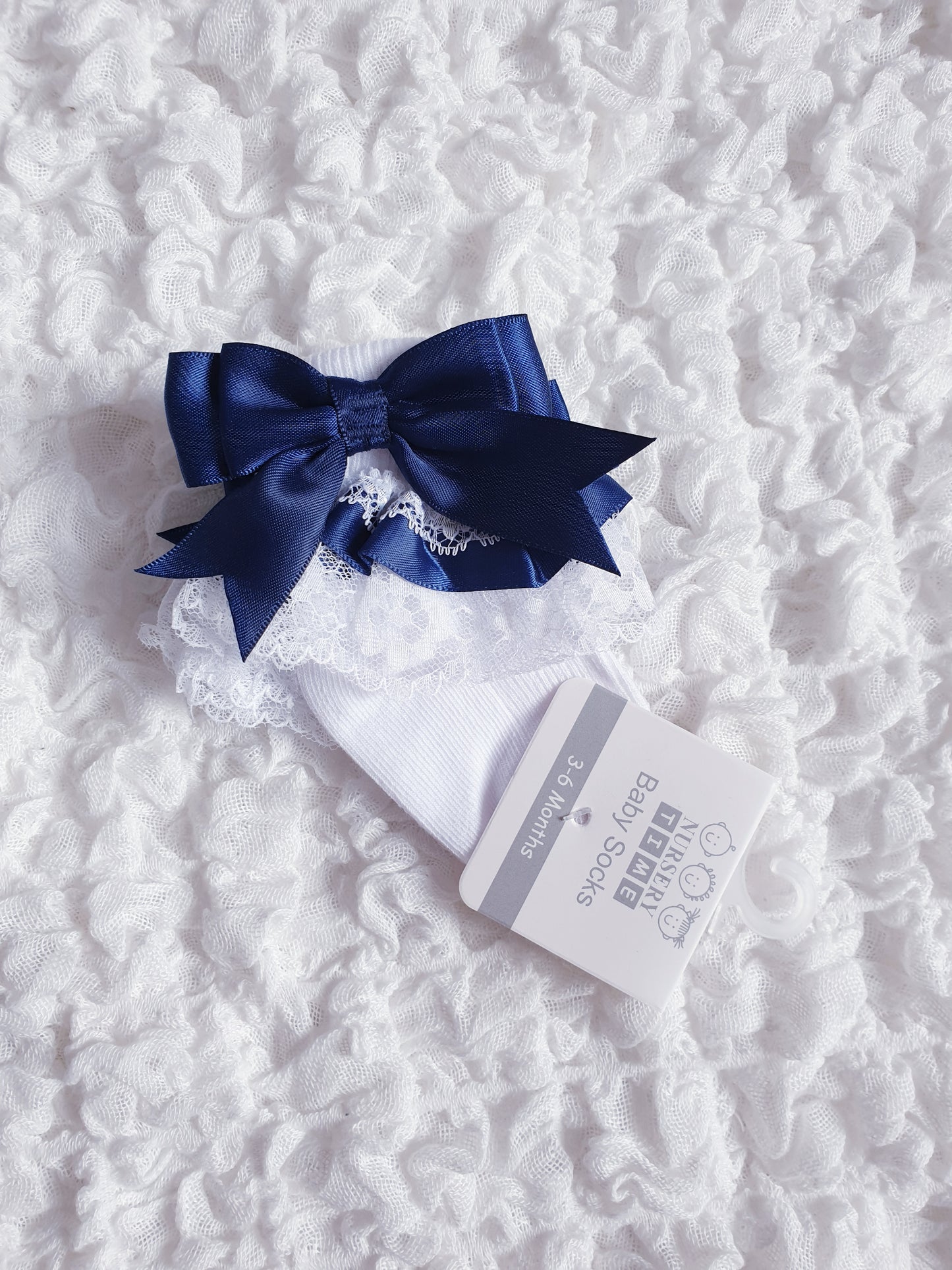 Frilly Ankle Socks Navy Bow