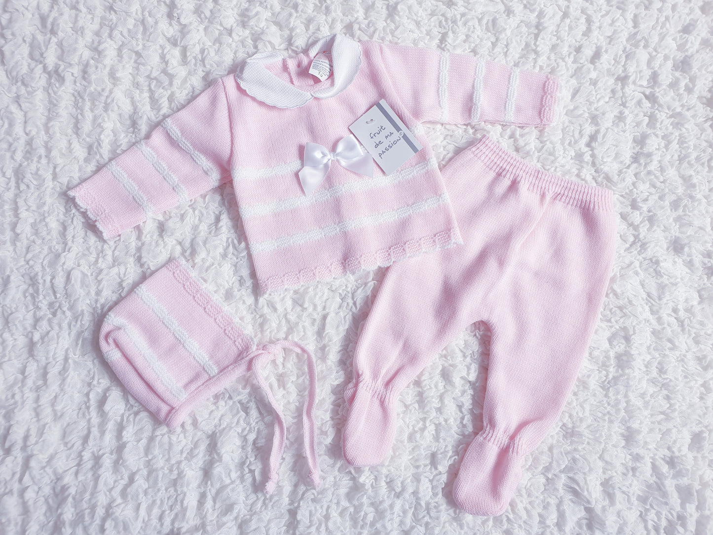 Baby Girls Spanish Pink/White Knitted Set