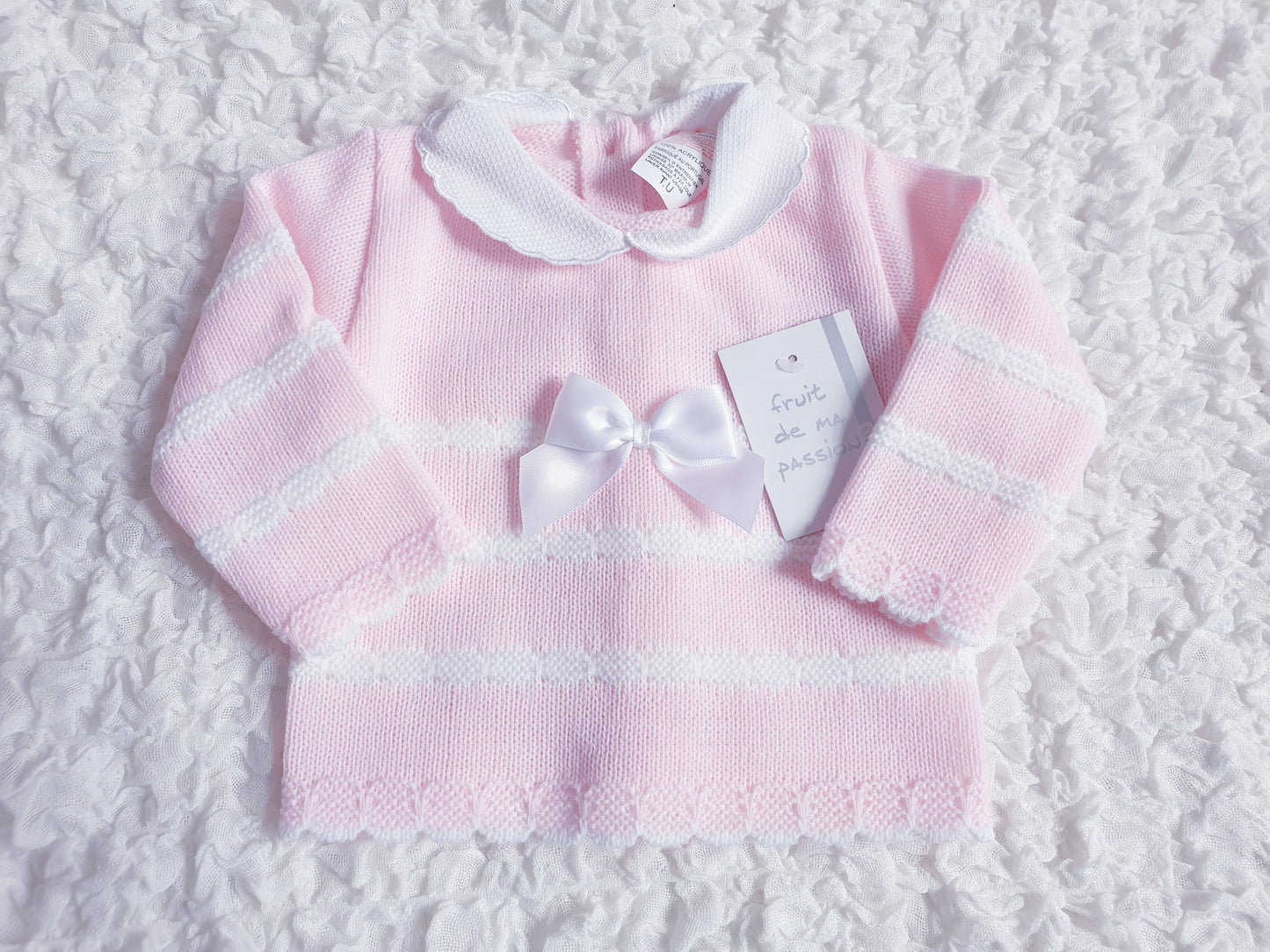 Baby Girls Spanish Pink/White Knitted Set