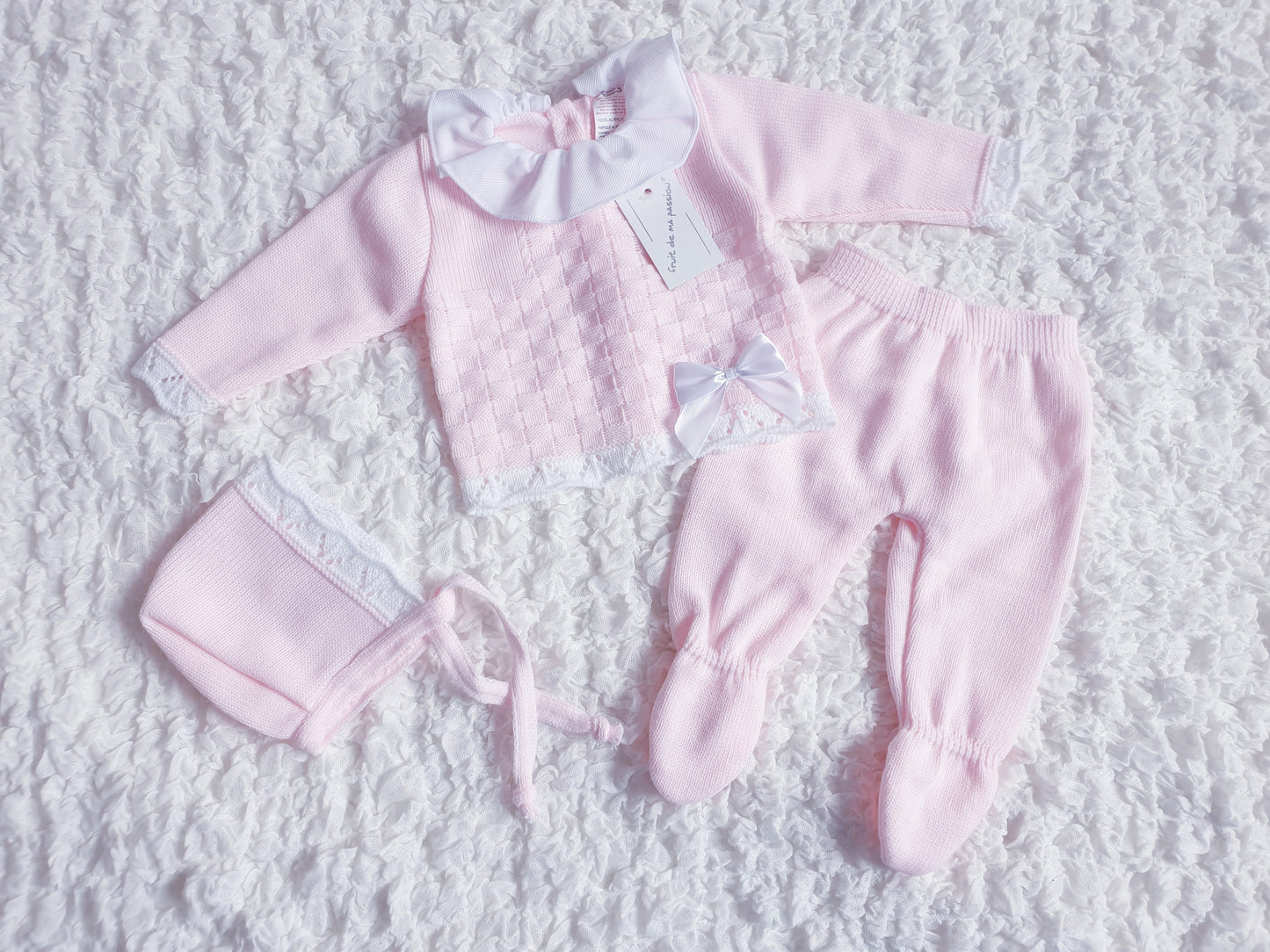 Baby Girls Spanish Pink/White Knitted Set