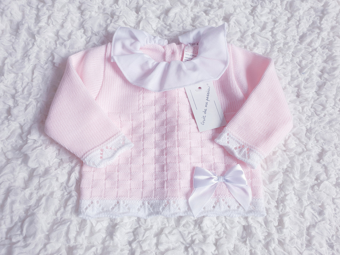 Baby Girls Spanish Pink/White Knitted Set