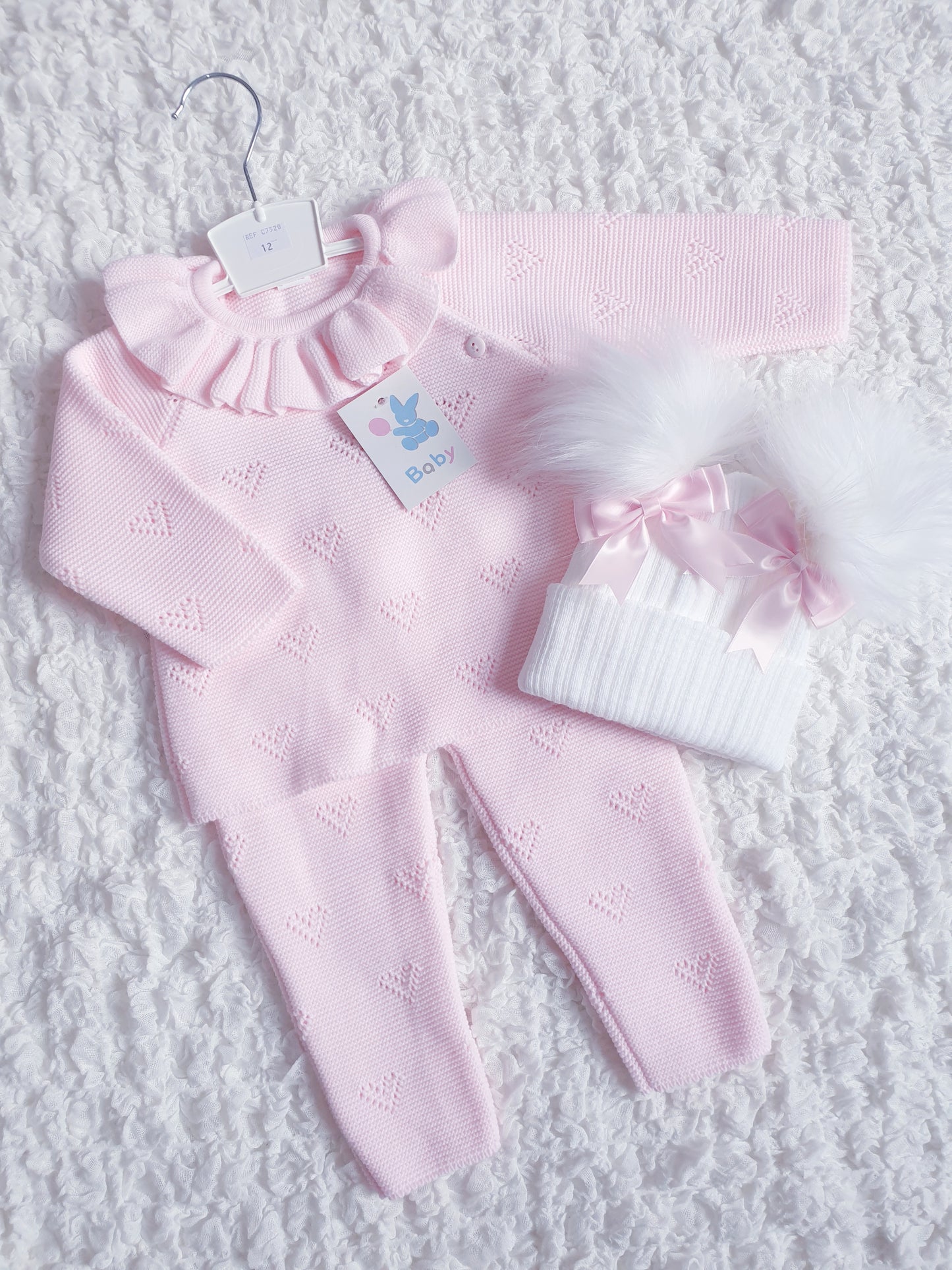 Girls Spanish Pink/Beige Knitted Heart 2 Piece Sets