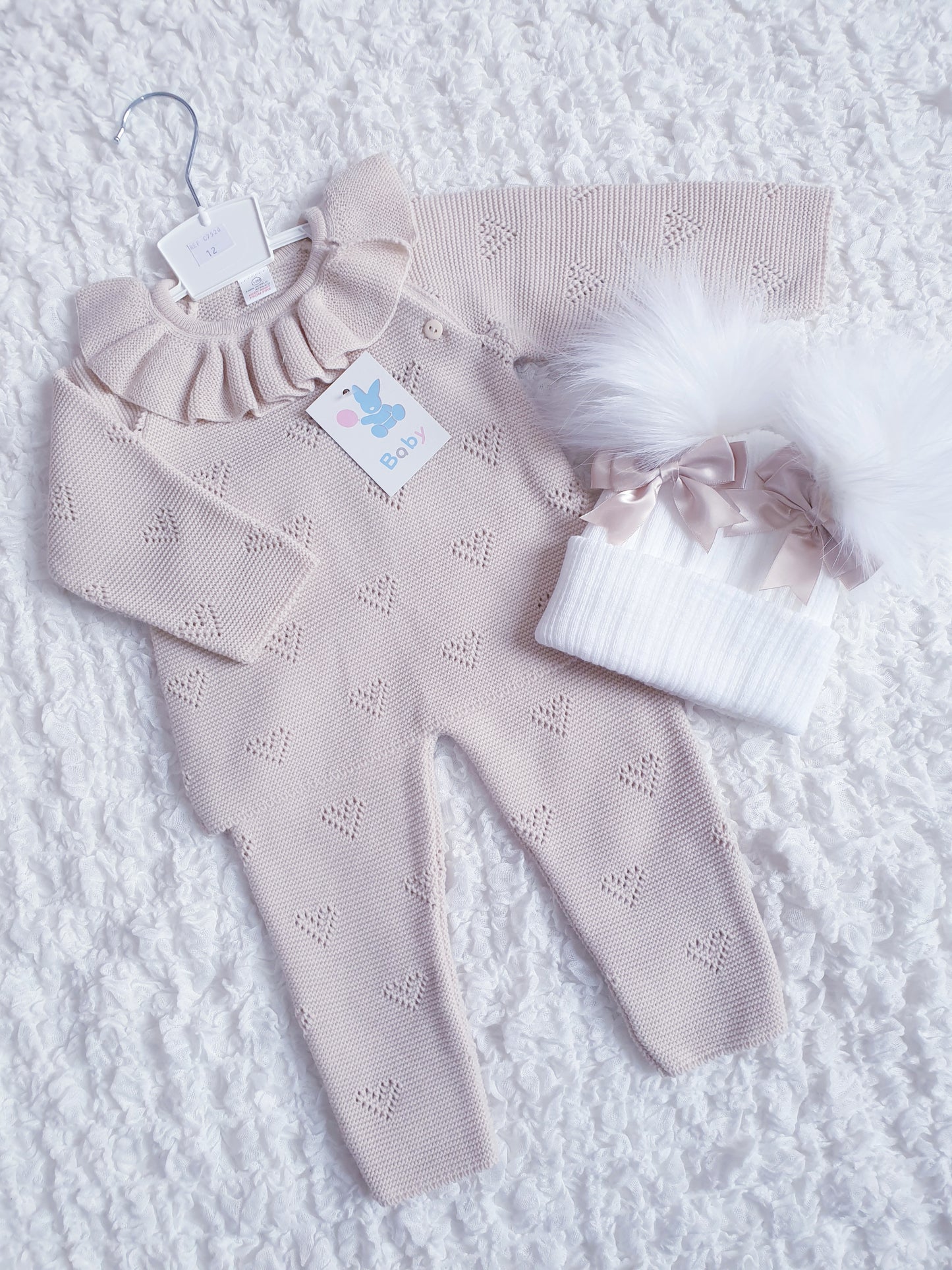 Girls Spanish Pink/Beige Knitted Heart 2 Piece Sets