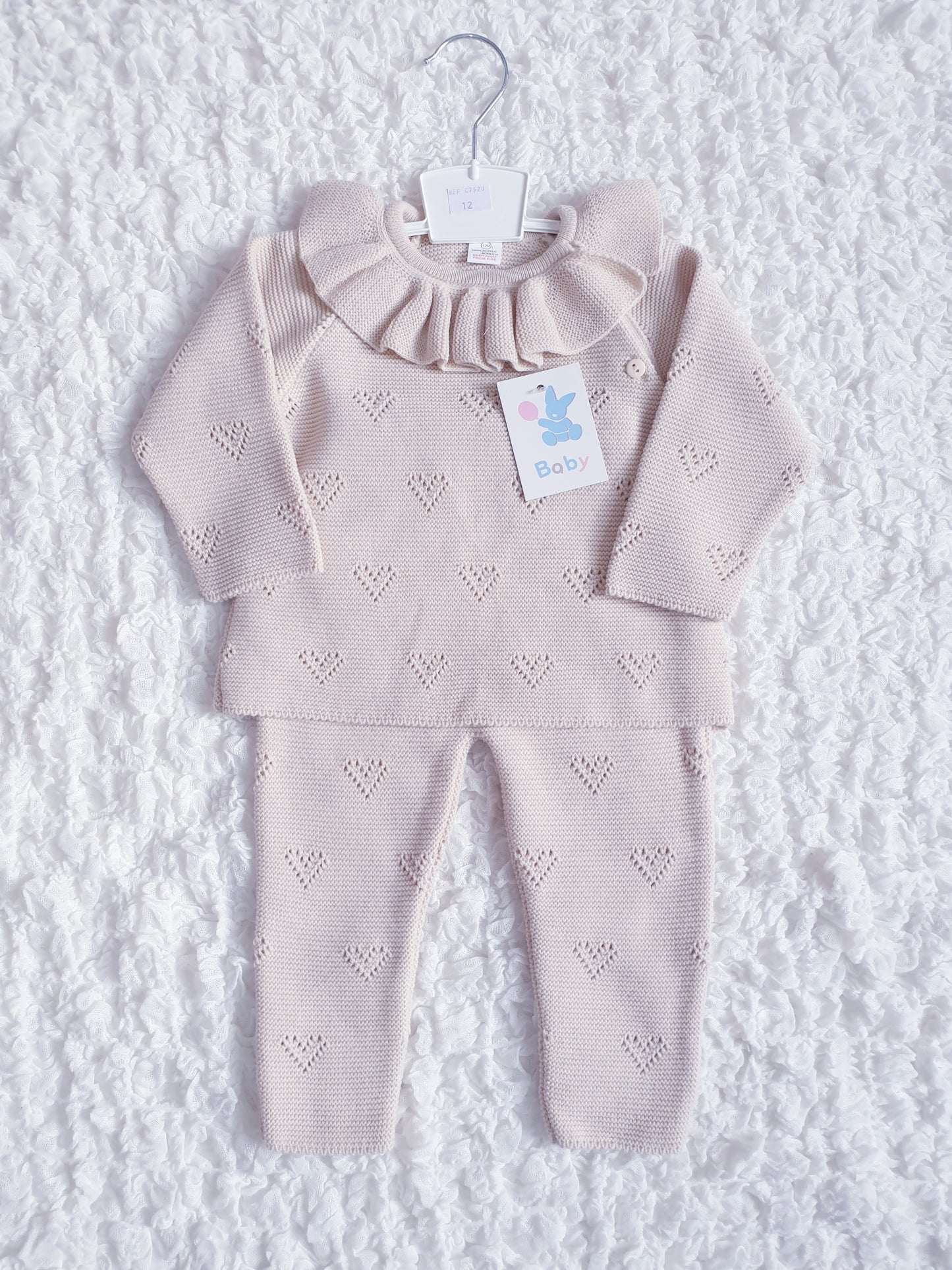 Girls Spanish Pink/Beige Knitted Heart 2 Piece Sets