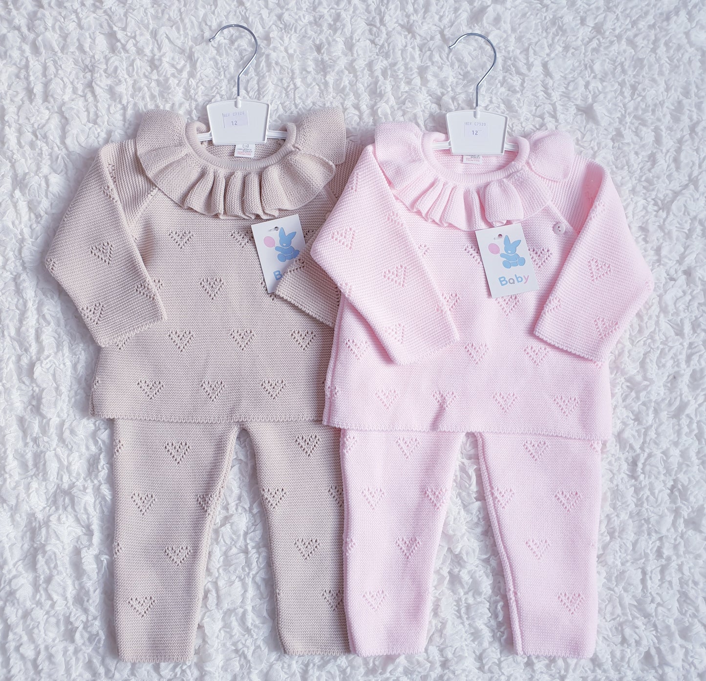 Girls Spanish Pink/Beige Knitted Heart 2 Piece Sets