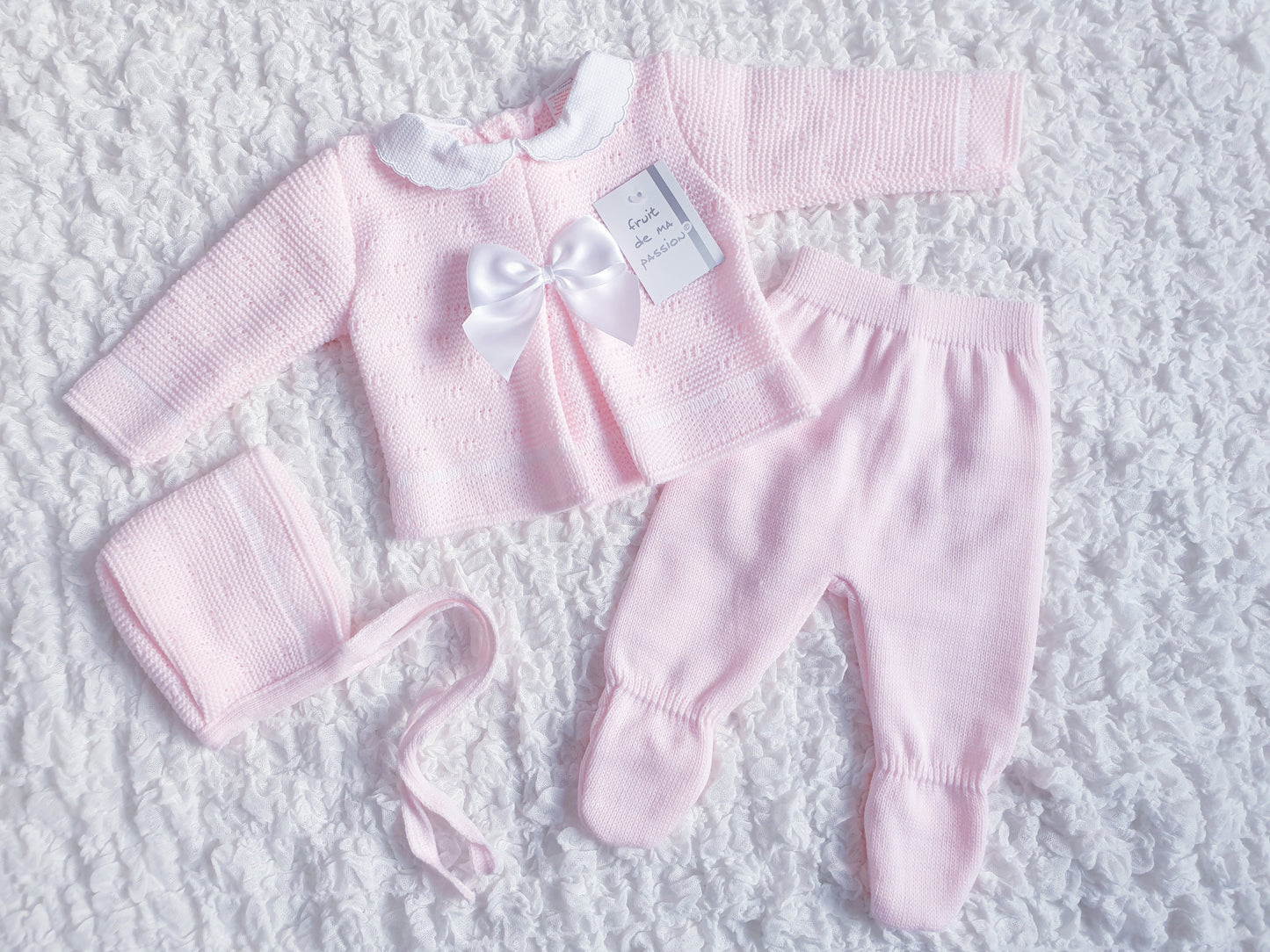 Baby Girls Spanish Pink Bow Knitted Set