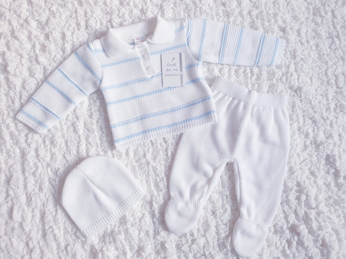 Baby Boys White Stripe Spanish Knitted Set