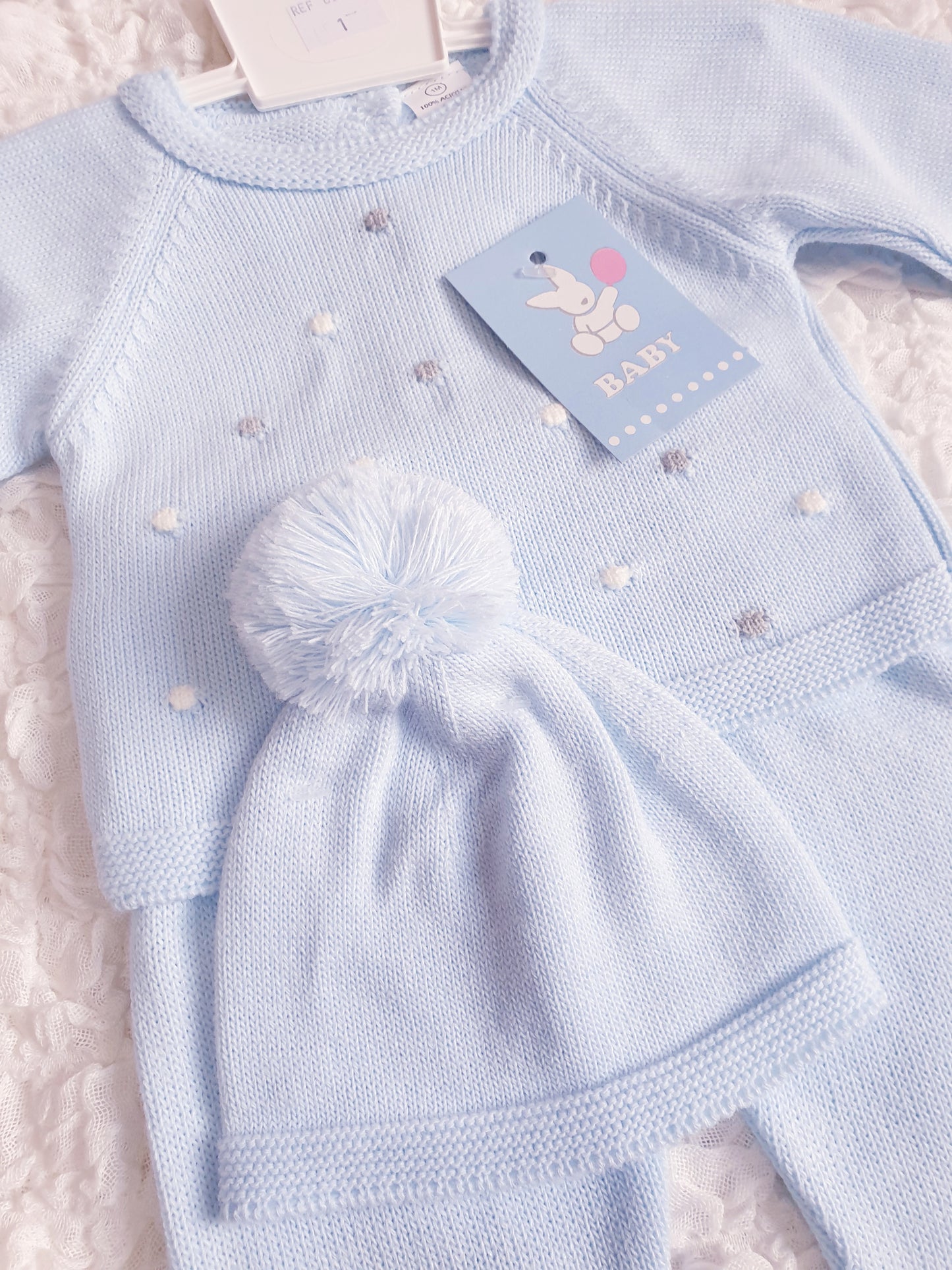 Baby Boys Blue Spanish Knitted Set with Hat