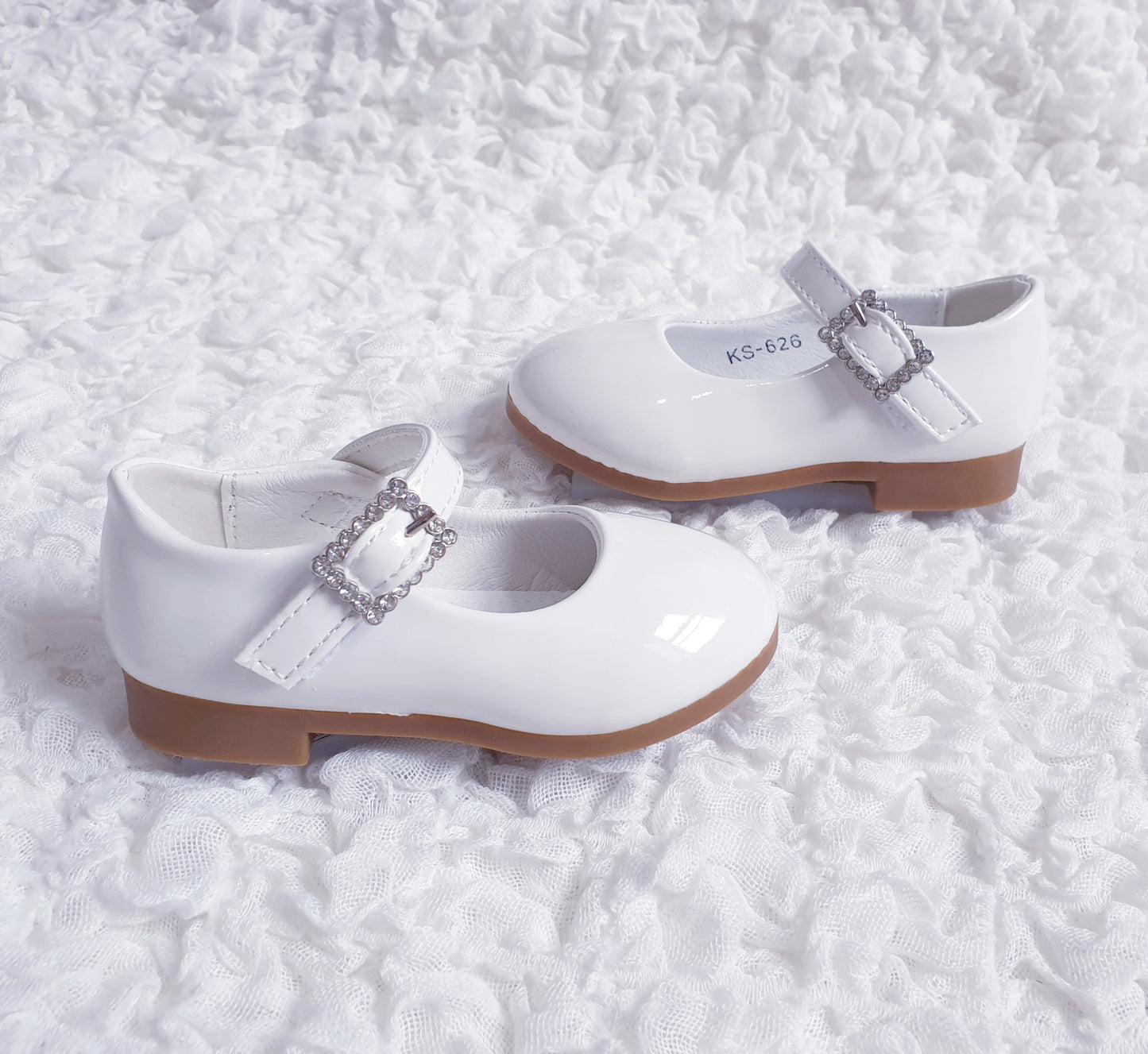 Girls White Diamante Buckle Shoes