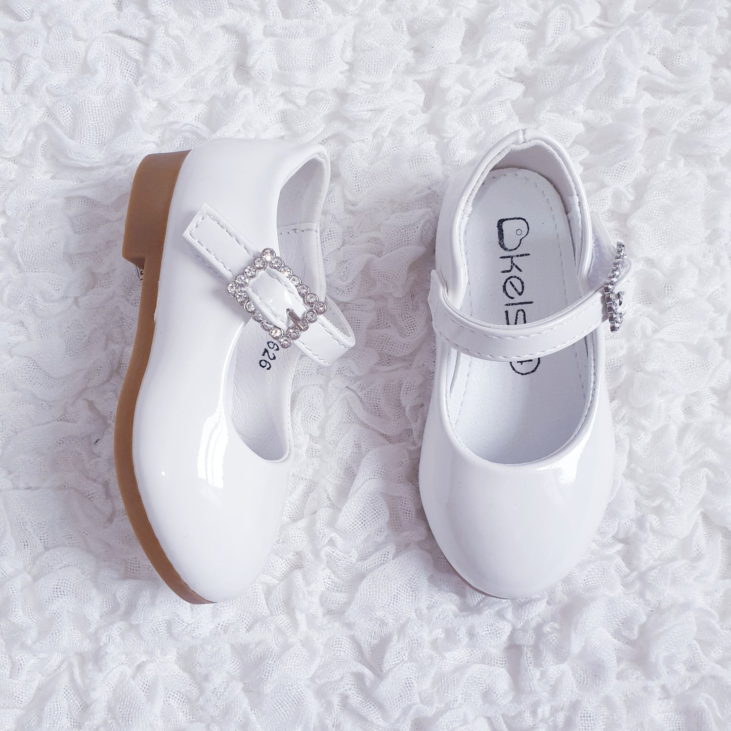 Girls White Diamante Buckle Shoes