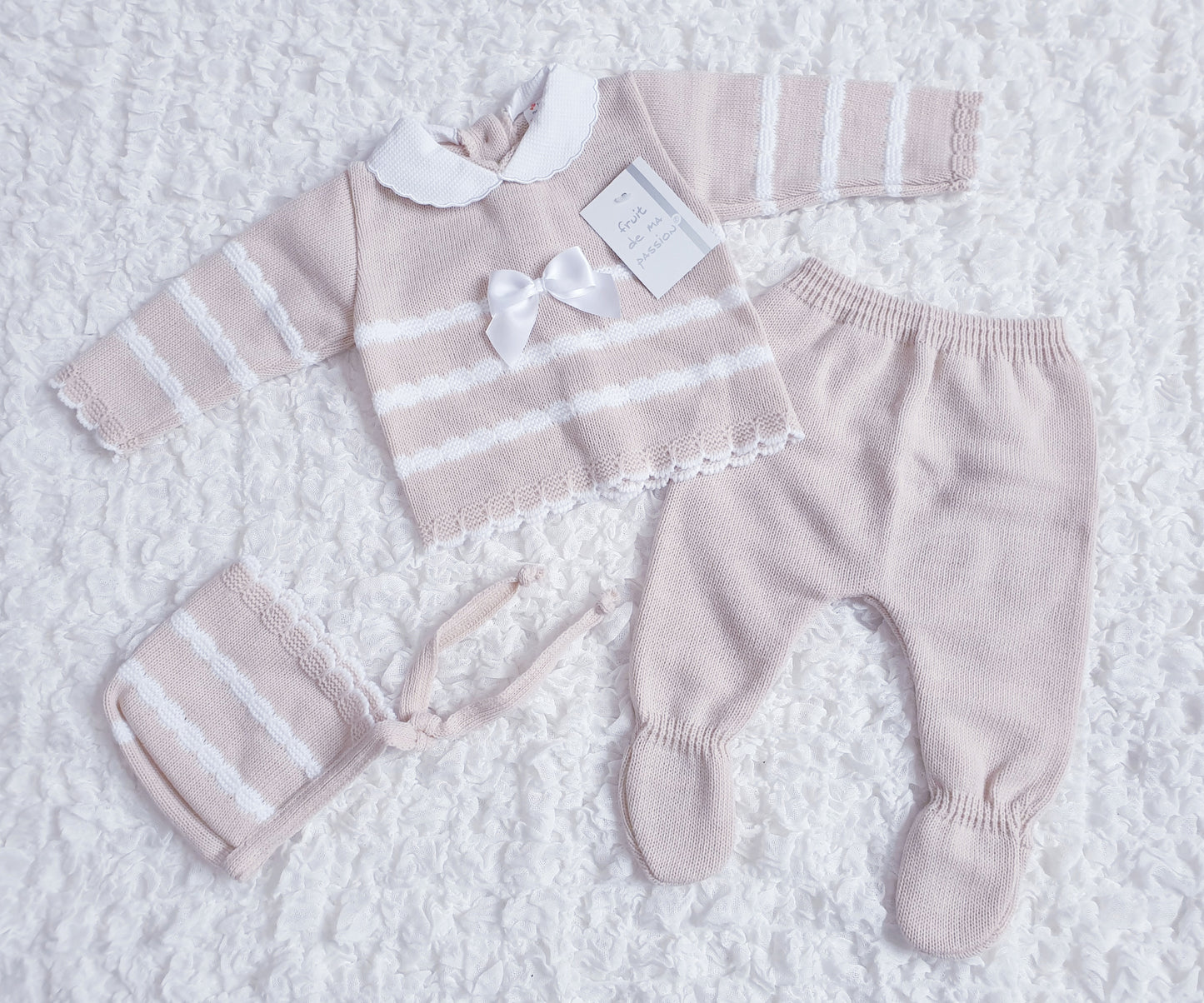 Baby Girls Beige Spanish Knitted 3 Piece Set