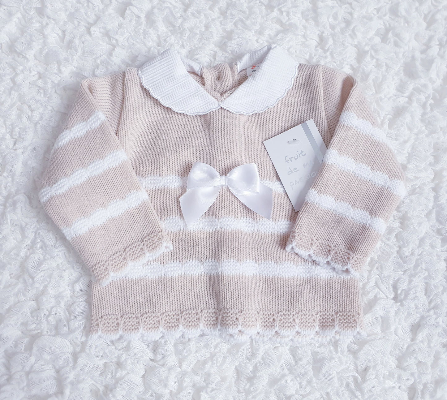 Baby Girls Beige Spanish Knitted 3 Piece Set