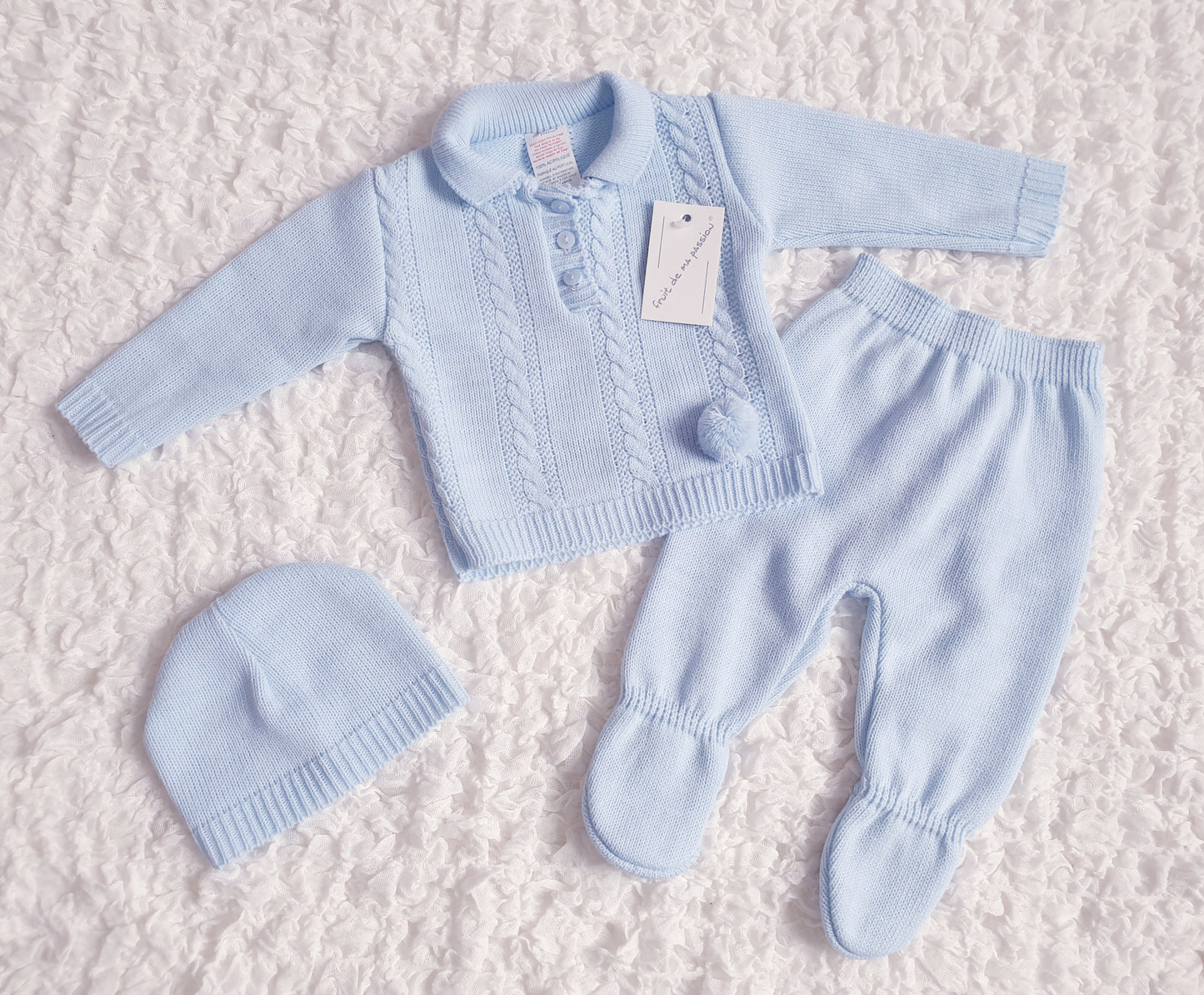 Baby Boys Blue Spanish 3 Piece Knitted Set