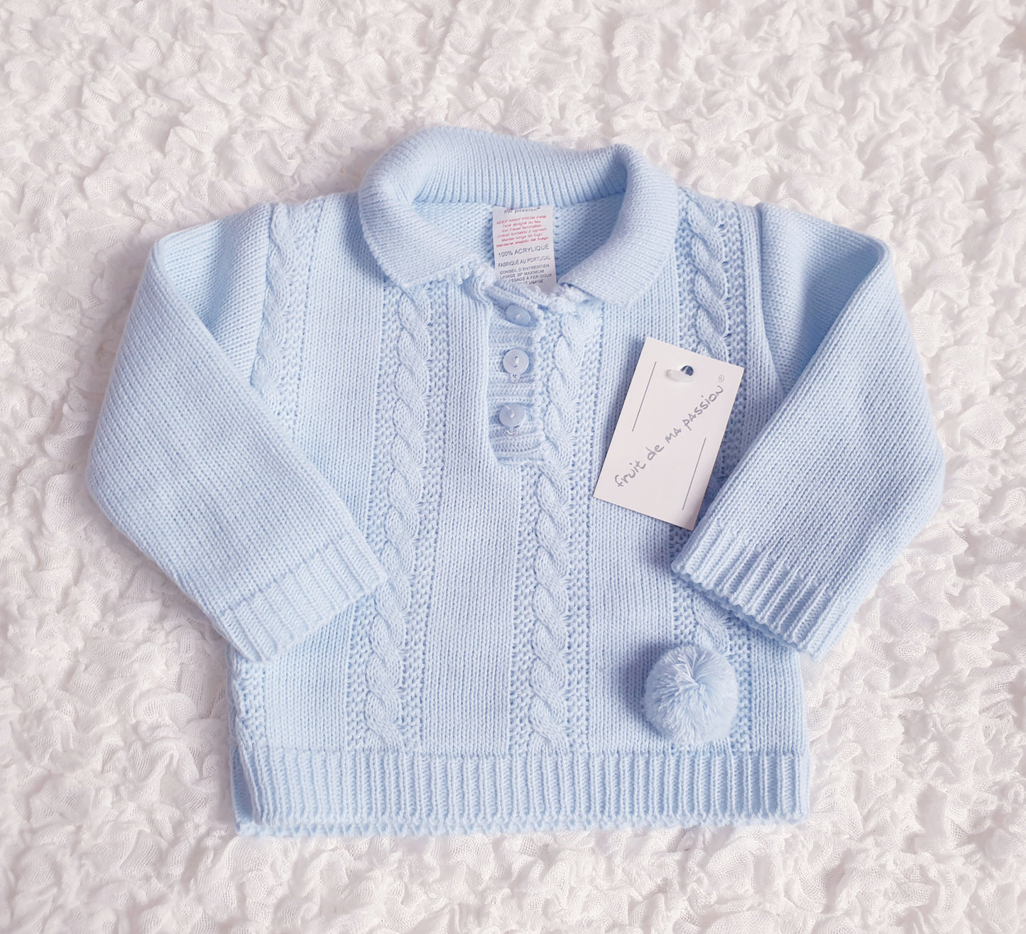 Baby Boys Blue Spanish 3 Piece Knitted Set