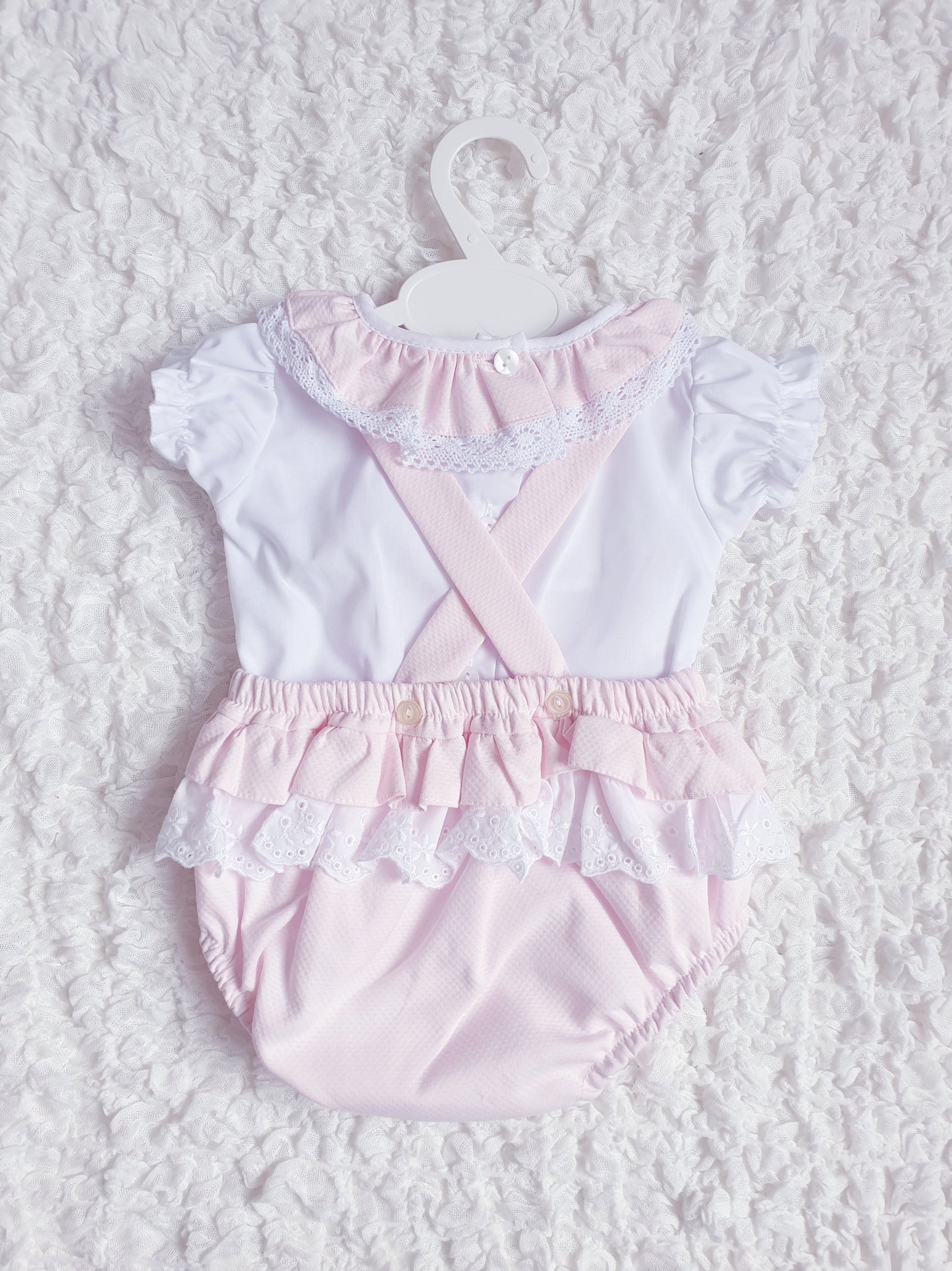 Baby Girls Pink Spanish Romper & Frilly Collar Blouse